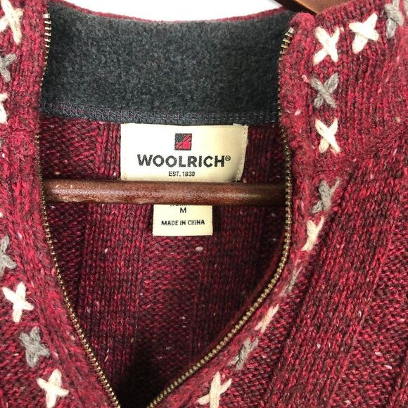 Woolrich Red Burgundy Knit 1/4 Zip Sweater Mock - Picture 2 of 6
